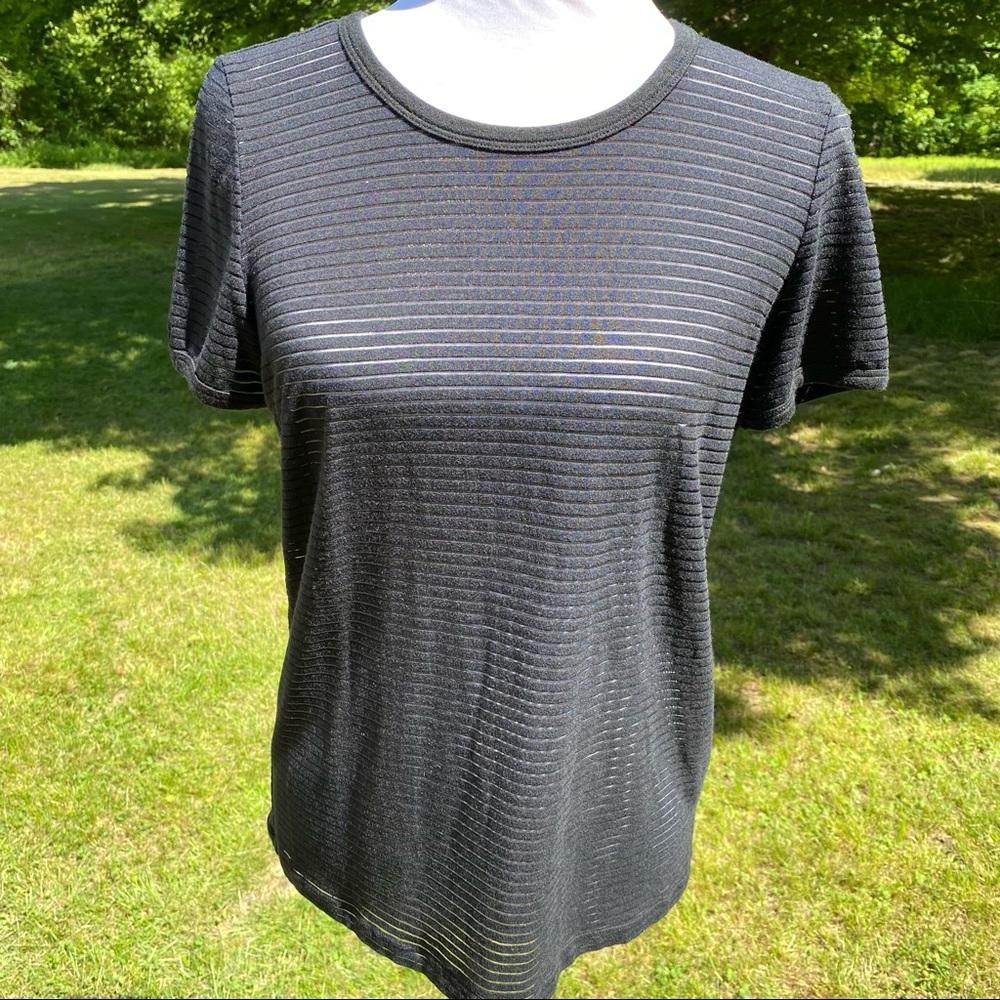 ARMANI COLLEZIONI TOP TEE SHORT SLEEVE BLACK SHEER STRIPES SIZE 14 LUXURY